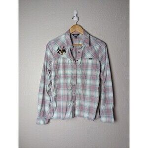 Orvis PRO Shirt Womens Small Plaid Long‎ Sleeve Pink Blue